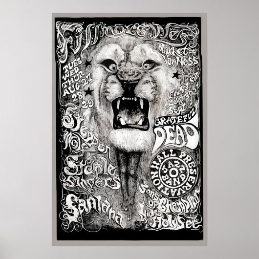 Grateful Dead, Santana, Steppenwolf 1968 Concert Poster (Vorne)