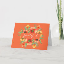 Grateful Floral Orange Erntedank Holiday Card