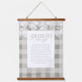 Grateful for Family Message Fall Foliage Plaid Wandteppich Mit Holzrahmen (Vorderseite)