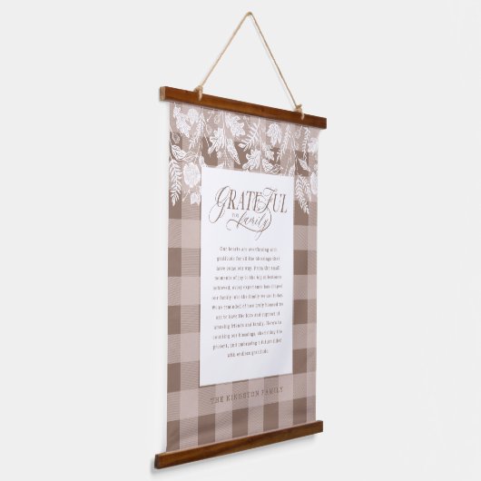 Grateful for Family Message Fall Foliage Plaid Wandteppich Mit Holzrahmen (Gewinkelt)