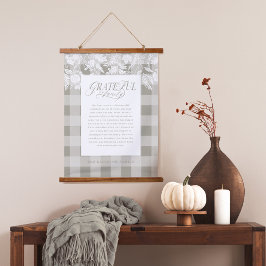 Grateful for Family Message Fall Foliage Plaid Wandteppich Mit Holzrahmen