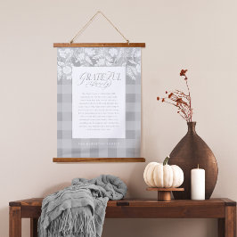 Grateful for Family Message Fall Foliage Plaid Wandteppich Mit Holzrahmen