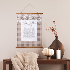 Grateful for Family Message Fall Foliage Plaid Wandteppich Mit Holzrahmen