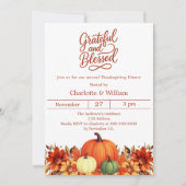 Grateful gesegnet Kürbis Erntedank Abendessen Einladung (Vorderseite)