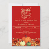 Grateful gesegnet Kürbisorange roter Erntedank Einladung (Vorderseite)