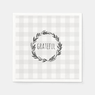 Grateful Gingham Pattern Wreath Serviette