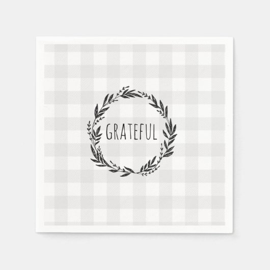 Grateful Gingham Pattern Wreath Serviette (Vorderseite)