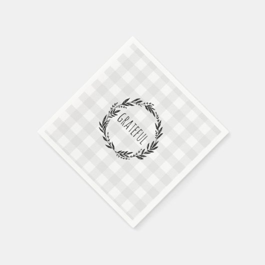 Grateful Gingham Pattern Wreath Serviette (Ecke)