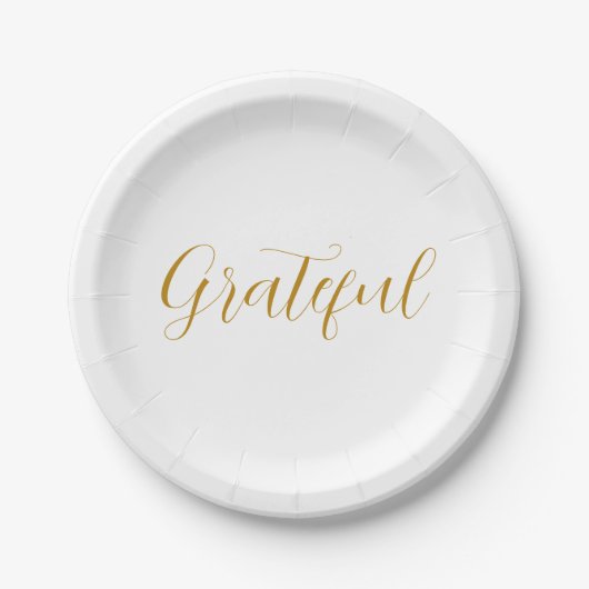 Grateful Gold Script Minimalistischer Erntedank Pappteller (Vorderseite)