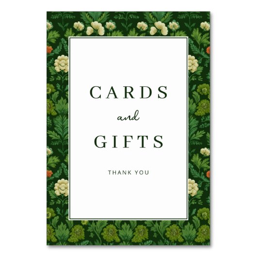 Grateful Green Floral Border Tischnummer (Vorderseite)