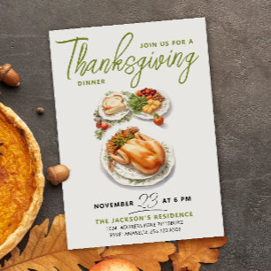 Grateful Green Thanksgiving-Dinner Wasserfarben Einladung