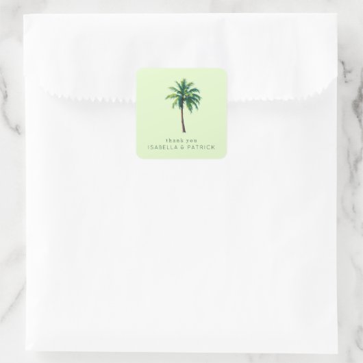 Grateful Green Tropical Palm Tree Quadratischer Aufkleber (Tasche)