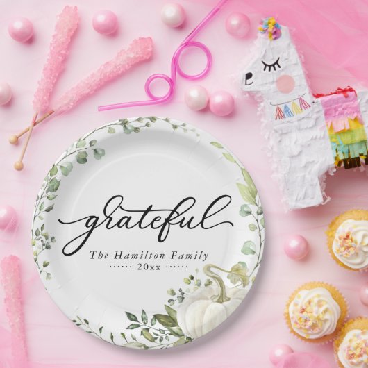 Grateful Greenery Pumpkin Erntedank Dinner Pappteller (Party)