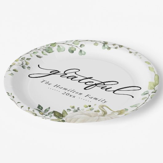 Grateful Greenery Pumpkin Erntedank Dinner Pappteller (Schrägansicht)