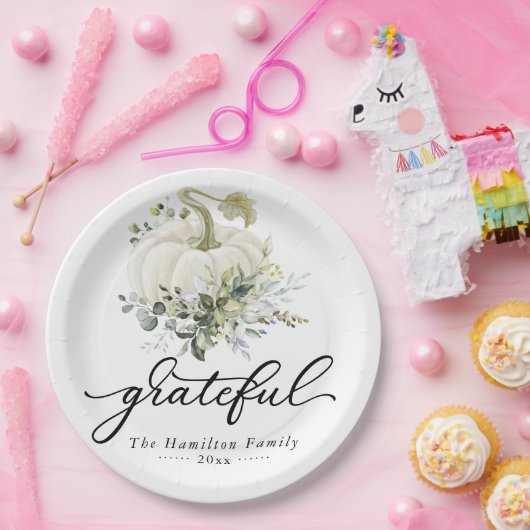 Grateful Greenery White Pumpkin Erntedank Pappteller (Party)