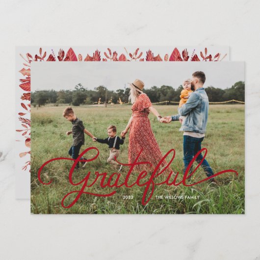 Grateful Hand Lettered Holiday Foto Card Einladung (Vorne/Hinten)