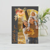 Grateful, happy thanksgiving photo greeting card dankeskarte (Stehend Vorderseite)