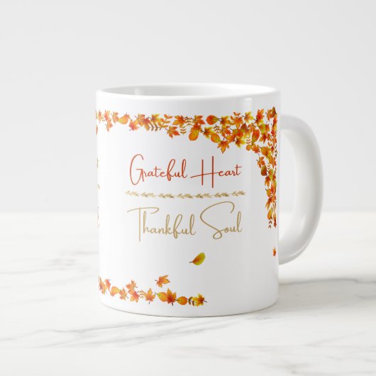 Grateful Heart Thankful Soul Mug – Minimal Fall Jumbo-Tasse (Vorderseite Rechts)