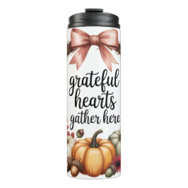 Grateful hearts gather here pumpkin wreath  thermosbecher
