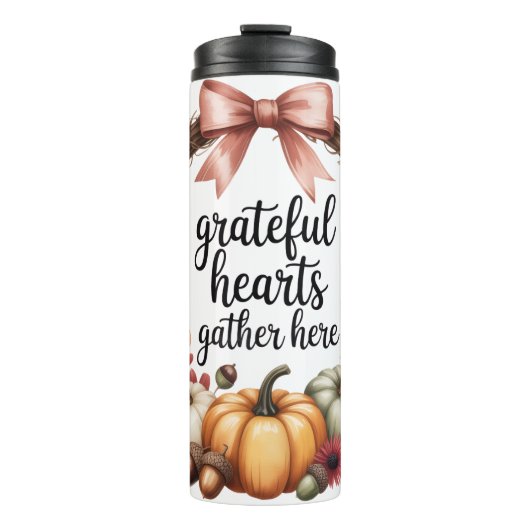 Grateful hearts gather here pumpkin wreath  thermosbecher (Vorderseite)