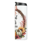 Grateful hearts gather here pumpkin wreath  thermosbecher (Nach rechts gedreht)