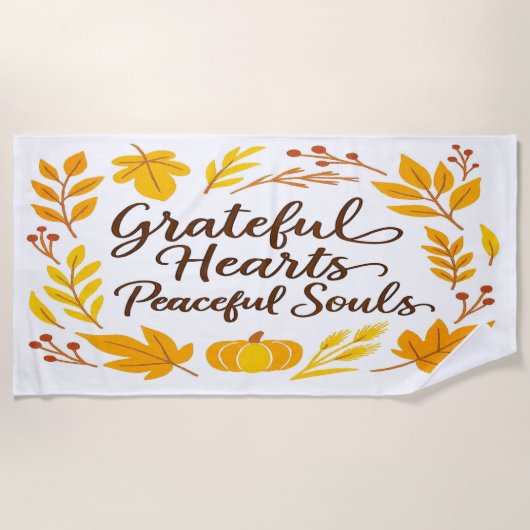'Grateful Hearts, Peaceful Souls' Beach Towel Strandtuch (Vorderseite)