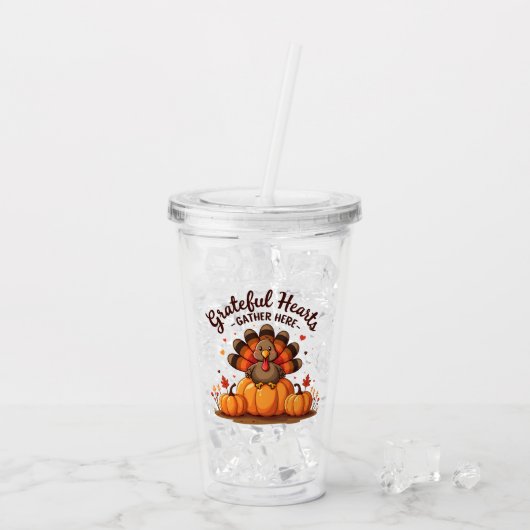 Grateful Hearts Thanksgiving Turkey Acryltrinkbecher (Rückseite Ice)
