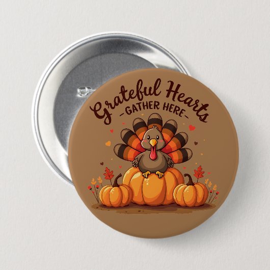 Grateful Hearts Thanksgiving Turkey Button (Vorne & Hinten)