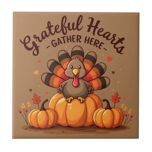 Grateful Hearts Thanksgiving Turkey Fliese (Vorderseite)