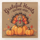 Grateful Hearts Thanksgiving Turkey Glasuntersetzer (Vorderseite)