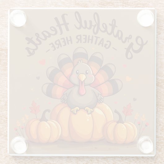 Grateful Hearts Thanksgiving Turkey Glasuntersetzer (Rückseite)
