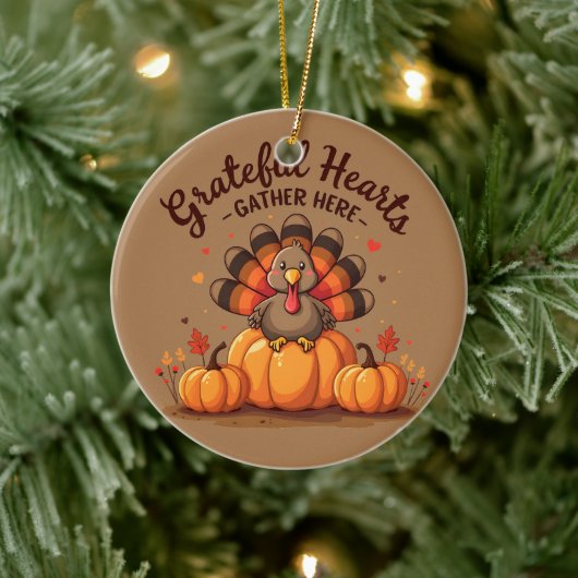 Grateful Hearts Thanksgiving Turkey Keramik Ornament (Baum)