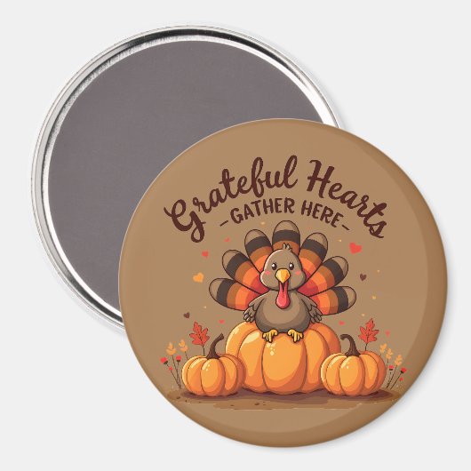 Grateful Hearts Thanksgiving Turkey Magnet (Vorderseite/Rückseite)