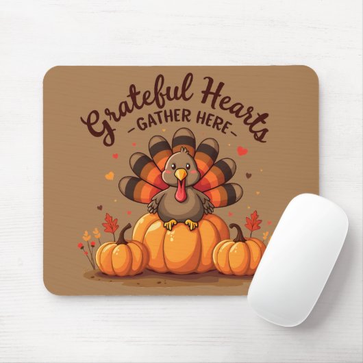 Grateful Hearts Thanksgiving Turkey Mousepad (Mit Mouse)