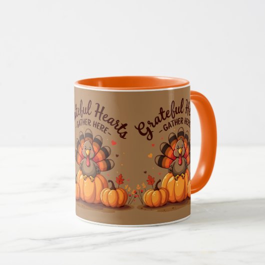 Grateful Hearts Thanksgiving Turkey Tasse (VorderseiteRechts)