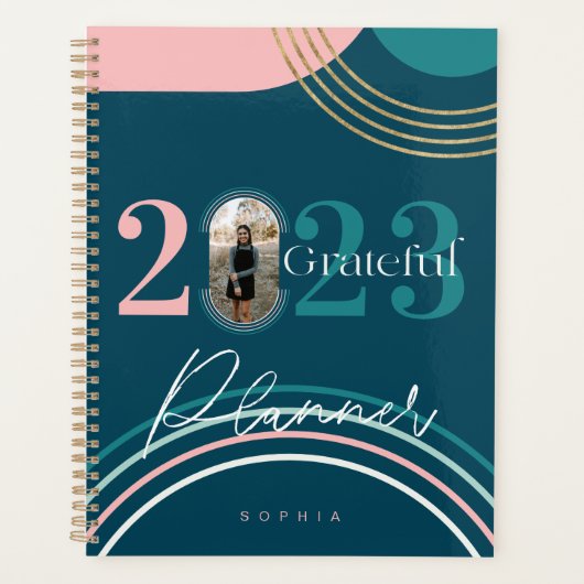 Grateful Modern Geometric Rainbow Custom Foto Planer (Vorderseite)
