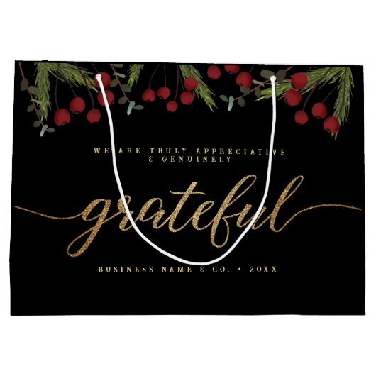 Grateful Modern Script Holly Pine business logo  Große Geschenktüte (Rückseite)