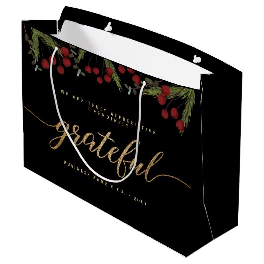 Grateful Modern Script Holly Pine business logo Große Geschenktüte (Rückseite Schrägansicht)