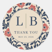 Grateful Navy Floral Circle Runder Aufkleber (Vorderseite)