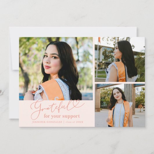 Grateful Peach Multi Photo Graduation Ankündigung (Vorderseite)