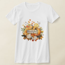Grateful Pumpkin Floral Fall Thanksgiving T-Shirt