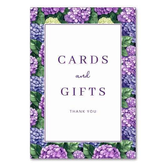 Grateful Purple Floral Hydrangea Border Tischnummer (Vorderseite)