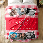 Grateful Red Kariert Fall Family 6 Foto Collage Fleecedecke