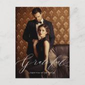 Grateful Script Foto Wedding Danke Postcard Postkarte (Vorderseite)