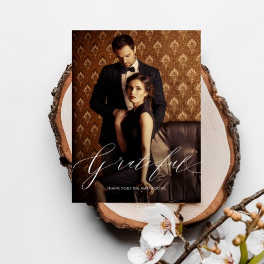 Grateful Script Foto Wedding Danke Postcard Postkarte