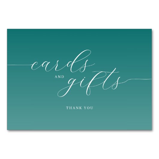 Grateful Teal Cursive Thank You Card Tischnummer (Vorderseite)