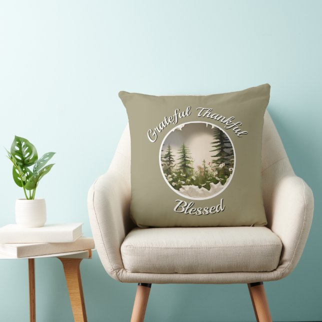 "Grateful, Thankful, Blessed" Accent Throw Pillow Kissen (Stuhl )