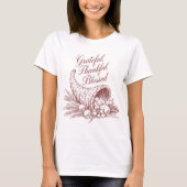 Grateful Thankful Blessed Cornucopia Line Art T-Shirt (Vorderseite)