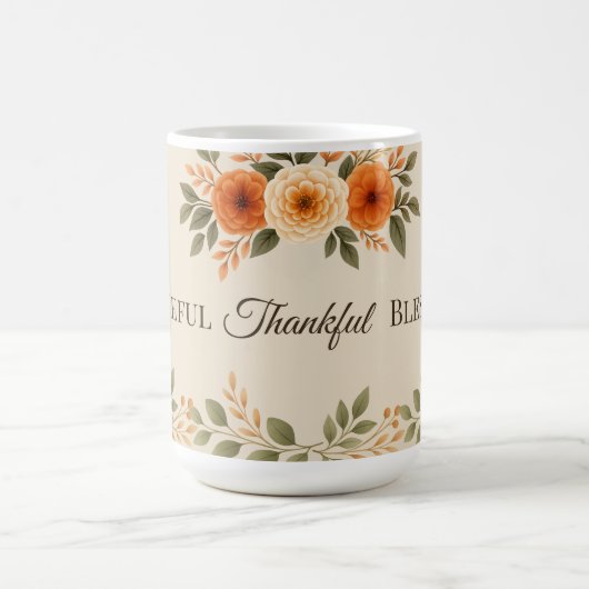 Grateful Thankful Blessed Fall Floral Kaffeetasse (Mittel)