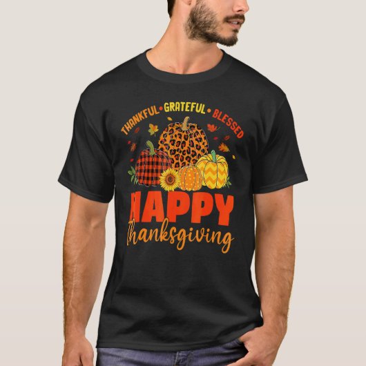 Grateful Thankful Blessed Plaid Leopard Pumpkin Th T-Shirt (Vorderseite)